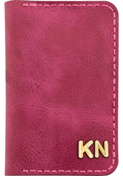 Twingold İsme Özel Dikey Mini Cüzdan - %100 Rainbow Deri - A010005 - Fuşya Fuşya