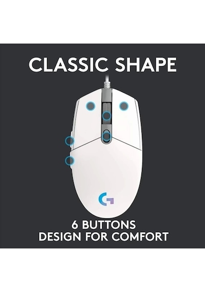 Logitech G203 Kablolu Gaming Mouse + Pad Beyaz Mouse Diğer