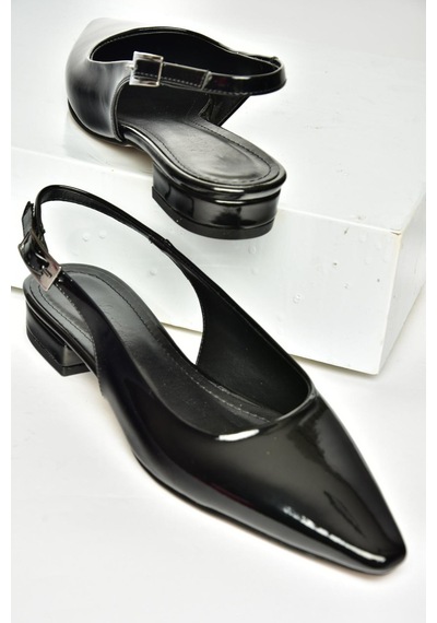 Fox Shoes U404602208 Siyah Rugan Alçak Topuklu Kadın Ayakkabı Siyah