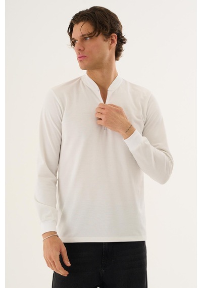 Yarım Fermuarlı Erkek Sweatshirt Beyaz