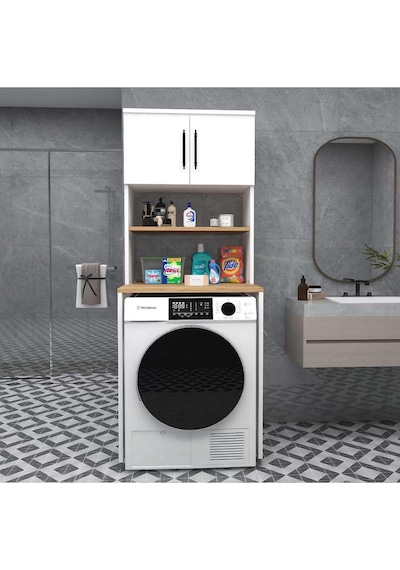 Reyo Home Enda Çamaşır Makinesi Dolabı 3 Raflı Banyo Dolabı Çam Atlantik Çam