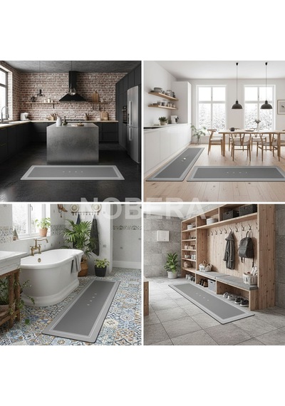 Nobera Kauçuk Kaymaz Tabanlı Ultra Emici Banyo Paspası 40x120cm Hızlı Kuruyan Paspas Gri