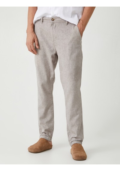Koton Keten Chino Pantolon Cep Detaylı Kahverengi Desenli 4sam40225hw Kahverengi