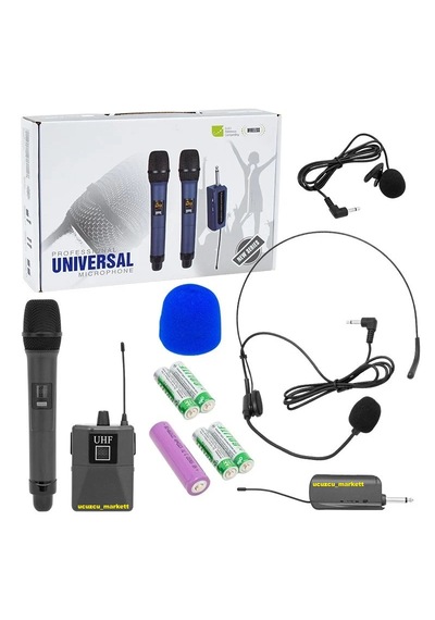 Uhf 1 El + 1 Yaka + Ekranlı Kablosuz Telsiz Mikrofon