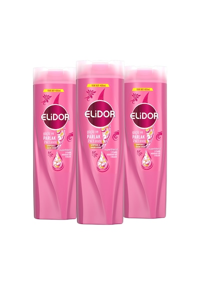 Elidor Superblend 2'si 1 Arada Güçlü ve Parlak Şampuan ve Saç Kremi 3 x 400 ML
