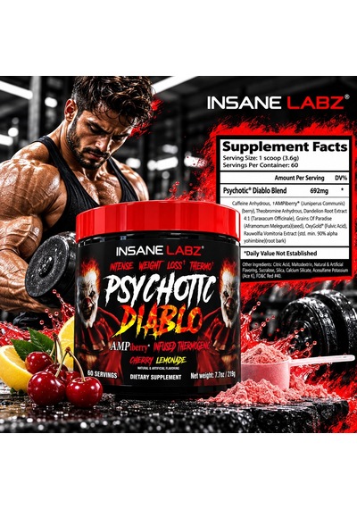 Insane Labz Psychotic Diablo Powder Thermogenic Fat Burner Yohimbine 60 Servis - Cherry Lemon Aromasız