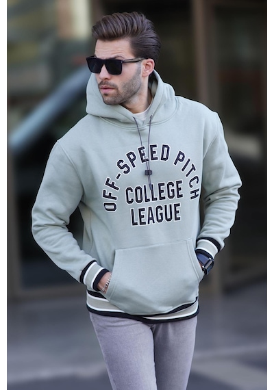 Madmext Çağla Yeşil Kapüşonlu Cep Detaylı Baskılı Erkek Sweatshirt 7068 Yeşil