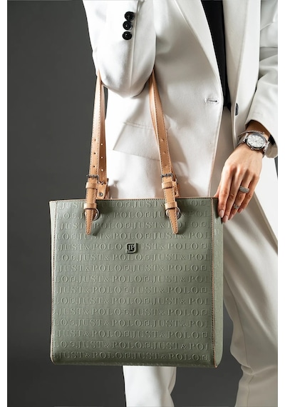 Just Polo Kadın Gofraj Baskılı Büyük Boy Omuz Çantası 4067mh Yeşil - Camel 70034239