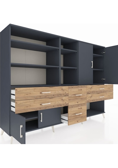 Hyperion Dolap 10 Raflı 6 Çekmeceli 4 Kapaklı 220x44x163 Antrasit Antrasit-antrasit/çam Hyperion Dolap 10 Raflı 6 Çekmeceli 4 Kapaklı 220x44x163 Antrasit Antrasit-antrasit/çam