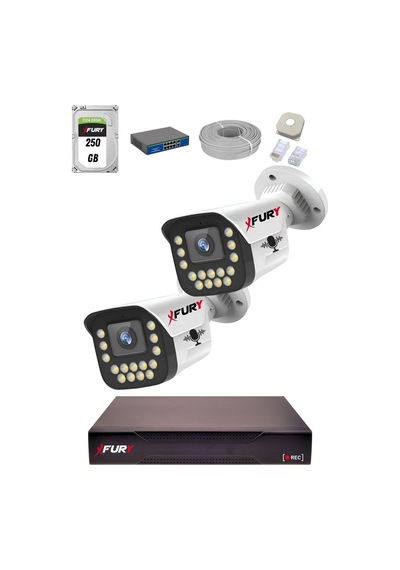 Fury 15 Warm Led Ip Güvenlik Kamera Seti 2 Kameralı Sesli 4mp Gece Renkli Su Geçirmez 1403s 250gb