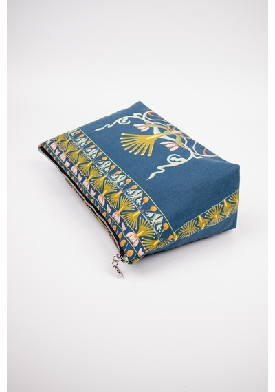 Fabric Craft Bag Portföy Çanta Fermuarlı Clutch Lacivert - Sarı