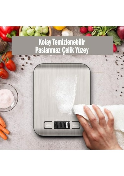 Dijital Mutfak Terazisi Paslanmaz Çelik Yüzeyli Hassas Tartı, 5 Kg Kapasiteli, Dara Özellikli, Lcd Ekranlı, 5 B Diğer