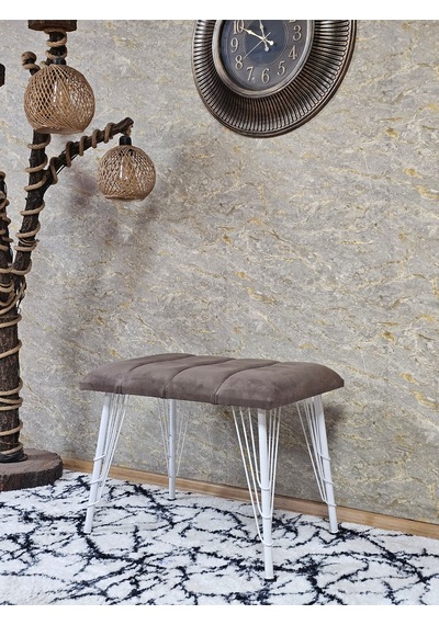 Zafir Metal Beyaz Tel Ayaklı 60 Cm Puf Bench - Puf - Bench - Oturak - Mutfak Oturağı - Antre Oturağı Kahverengi
