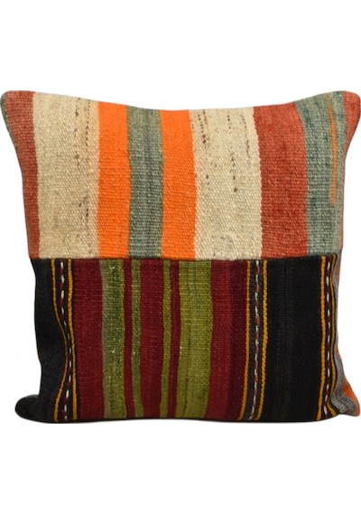 Zehra Abla Halı Yeni El Dokuma Patchwork Kırkyama Dekoratif Kilim Kırlent Yastık Kılıfı 6093