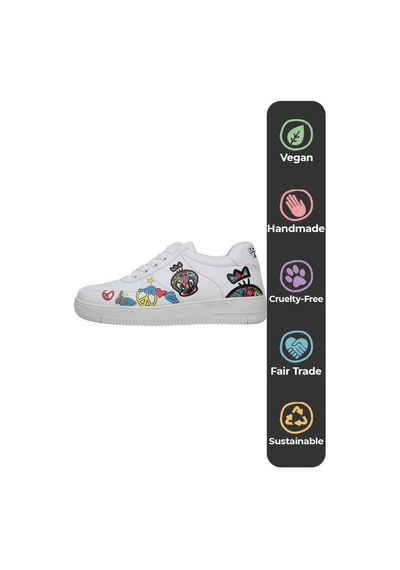 Kadın Vegan Deri Beyaz Sneakers - Warner Bros Tweety Love Tasarım Çok Renkli