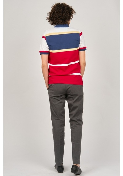 Desen Triko Erkek Polo Yaka Blok Desenli T-Shirt 0249821 Indigo-İndigo