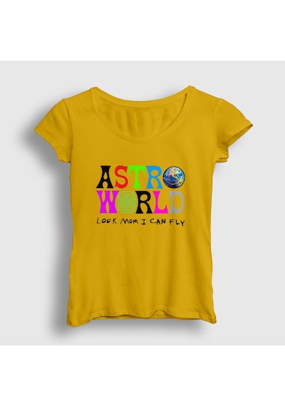 Presmono Kadın Astroworld V3 Travis Scott T-shirt Sarı