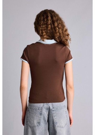 Defacto Fıtted Polo Yaka Baskılı Ribana Kısa Kollu Tişört H5771ax26smbn320 Kahve-bn320 Defacto Fıtted Polo Yaka Baskılı Ribana Kısa Kollu Tişört H5771ax26smbn320 Kahve-bn320