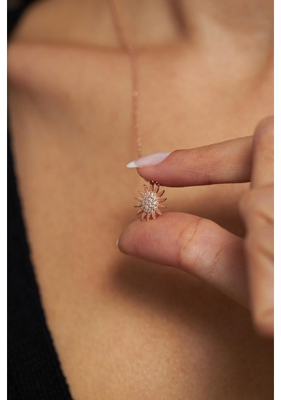 Roza Silver Zirkon Taşlı Rose Güneş Minimal Gümüş Kolye