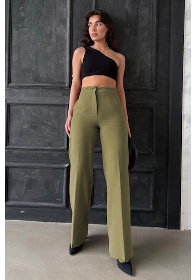 Madmext Haki Yüksek Bel Kumaş Pantolon Mg2284 Haki