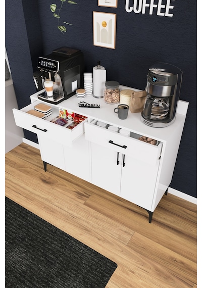 Df14103 Kahve Köşesi Dolabı Çok Amaçlı Mutfak Konsolu Çekmeceli Kapaklı Mutfak Dolabı Coffee Bar Dolabı Çok Renkli