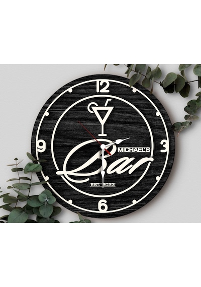 Bk Gift Barlara Özel Dekoratif Siyah Ahşap Duvar Saati 35cm-4 , Bar Duvar Saati , Cafe Duvar Saati , Özel Ahşap Saat Kobitmeyen138334 Bk Gift
