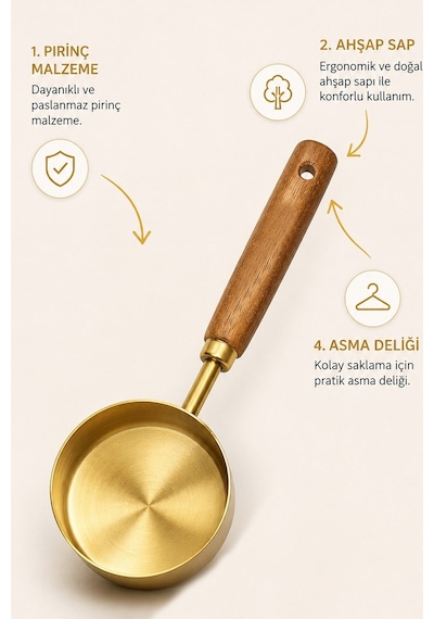4lü Set Ml Ahşap Saplı Gold Kahve Ölçü Kaşığı Paslanmaz Çelik Kahve Çay Mama Ölçme Kaşığı Altın