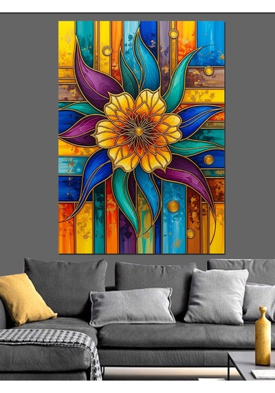 Ahşap Tablo Çiçek Soyut Renkli Sanat
