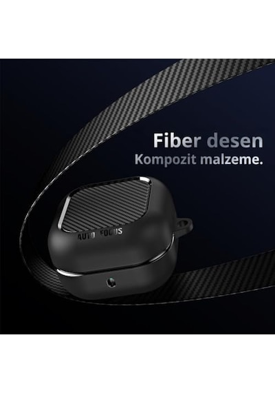 Galaxy Buds 4 / Buds 4 Pro Uyumlu Karbon Fiber Hybrid Polymer Technology Darbeye Dayanıklı Kulaklık Kılıfı Siyah
