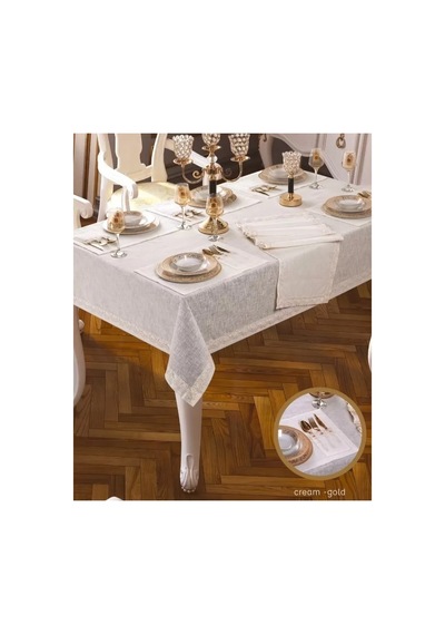 Zara Linen Yemek Takımı Masa Seti 12 Kişilik 26 Parça 160 220 Cm Runner Set Krem Bzckh56 Çok Renkli