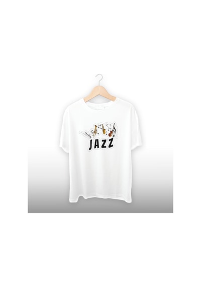Jazz Caz Detaylı Unisex Tişört Beyaz