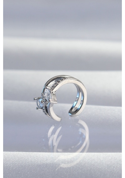 Pirinç Gümüş Renk Zirkon Taşlı Damla Earcuff Küpe Altın