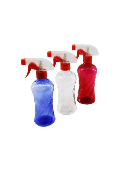 350ml Renkli Şeffaf Uzun - Plastik - Burgulu Boş Sprey Püskürtücü Şişe 5332 Açık Beyaz