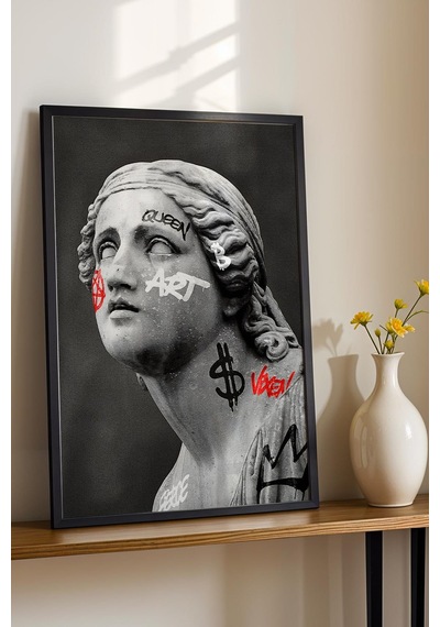 Modern Grafiti Klasik Heykel Çerçeveli Tablo Kripto Ve Finans Dünyası Ofis Dekoru Modifiye Sanat