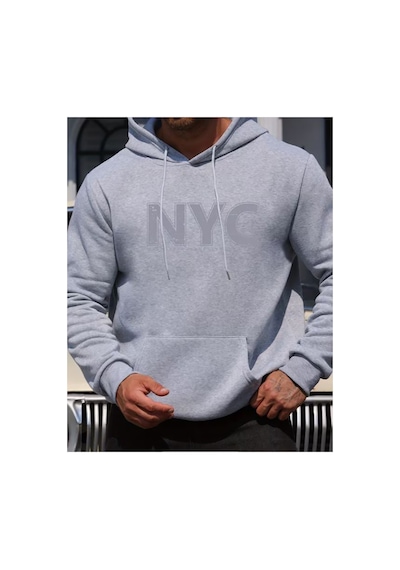 Herkesemoda Nyc Baskı Detaylı Kapüşonlu Sweatshırt Gri