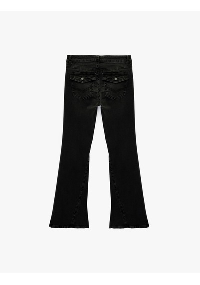 Koton Cepli Yüksek Bel İspanyol Paça Jean Pantolon - Flare Jeans Siyah 6wal40247md Siyah