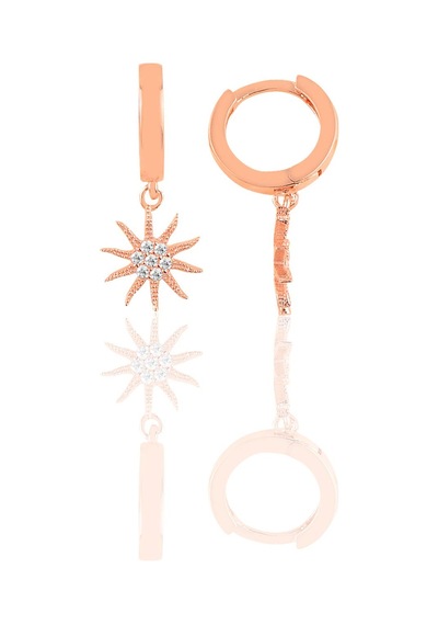 Gümüş Zirkon Taşlı Güneş Küpe Barcode Gold - Rose Gold - Rodyum