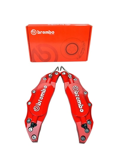 Brembo Metal Fren Kaliper Kapağı Kabartma Yazılı Jant Braketi 2li Set Kırmızı