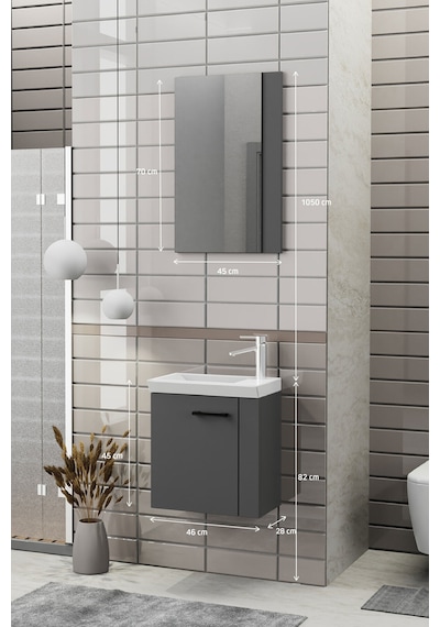 Biani Minila 45 cm Banyo Dolabı,Seramik Lavabolu, Aynalı,Lavabo Dahil,Mdf,Mat Gri Biani Minila 45 cm Banyo Dolabı,Seramik Lavabolu, Aynalı,Lavabo Dahil,Mdf,Mat Gri