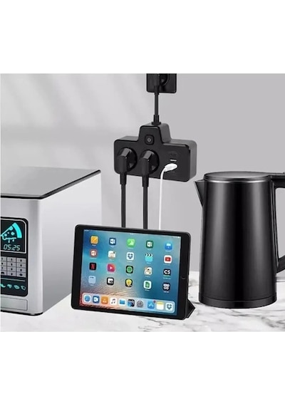 Bkl-502 Akım Korumalı 2li Priz 2 Usb Ve 2 Type-c Çıkış 4000w Hızlı Şarj Duvar Tipi Dokunmatik Led Ay 0 - 2 M