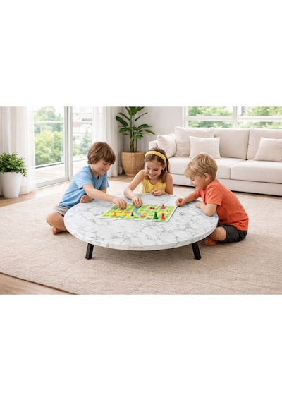 100 Cm Çap - Beyaz Desenli Katlanabilir Yer Sofrası - Oyun Masası - 21 Cm Yükseklik Beyaz Mermer 100 Cm Çap - Beyaz Desenli Katlanabilir Yer Sofrası - Oyun Masası - 21 Cm Yükseklik Beyaz Mermer