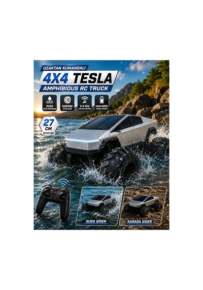 Uzaktan Kumandalı 4x4 Amfibi Tesla Cybertruck Rc Araba 27cm Kumandalı Tesla Gri - Gümüş