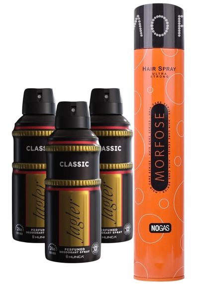 Jagler Classic Erkek Sprey Deodorant 3 x 150 ML + Morfose Saç Spreyi Ultra Strong 400 ML