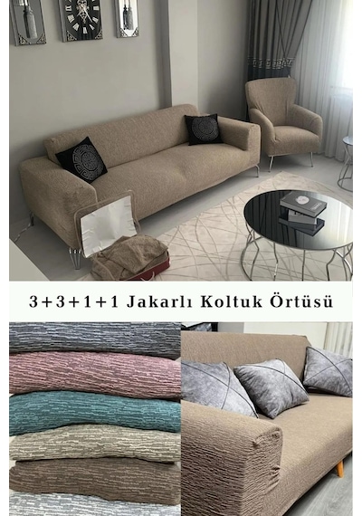 StarMall Jakarlı Ağaç Koltuk Örtüsü, Kanepe Örtüsü, Chester Örtüsü 3311 Takım Kahverengi