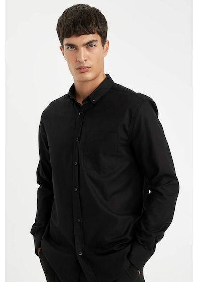 DeFacto Regular Fit Polo Yaka Oxford Basic Düz Uzun Kollu Gömlek A8028AX23AUBK81