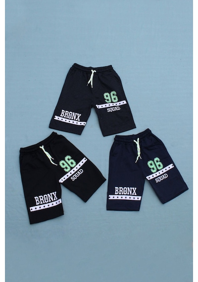 Fyk Kids 3'lü Bronx 96 Squad Baskılı Fosfor Renkli Erkek Çocuk Füme-siyah-lacivert Kapri Çok Renkli