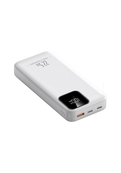 20000mah Powerbank 22.5w Hızlı Şarj Özellikli Type C Ve Lightning Kablolu Pd Taşınabilir Şarj Aleti Beyaz
