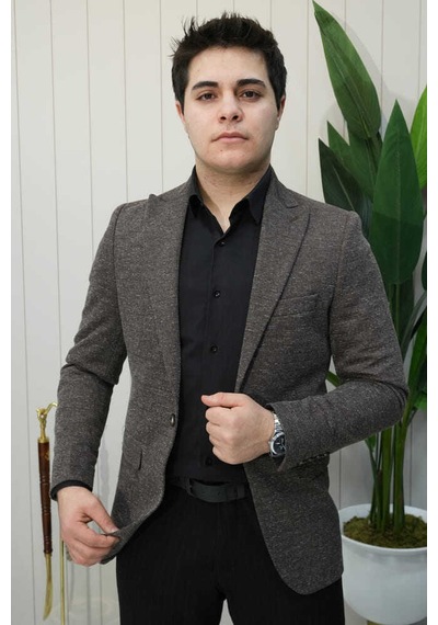 Bys Beystil Sivri Yaka Kırçıllı Kahverengi Ceket Eylül - Slim Fit