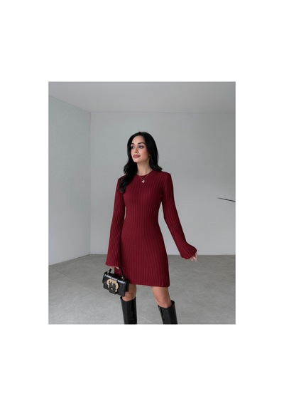 Cloudy Kids Kadın Mini Fitilli Kışlık Bordo Triko Elbise Bordo - 620184714 Bordo