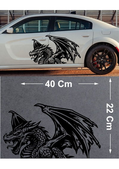 Ejderha Sticker - Araba Oto Motosiklet Karavan Cam Araç Sticker - 00232 40X22 Cm